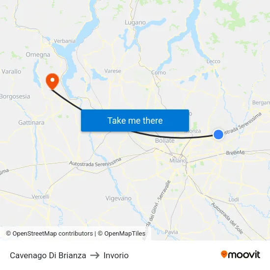 Cavenago di Brianza to Invorio map