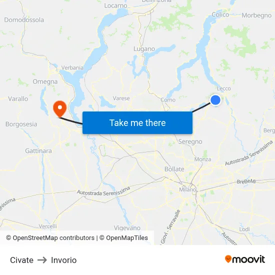 Civate to Invorio map