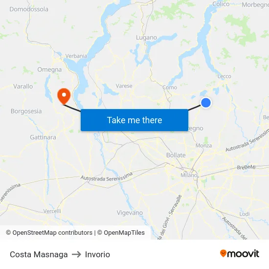 Costa Masnaga to Invorio map
