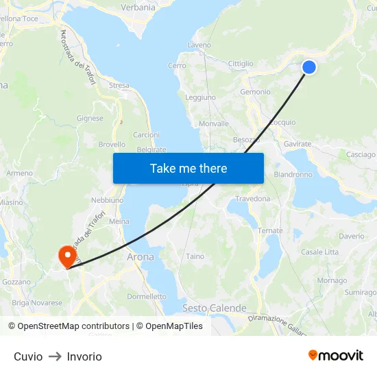 Cuvio to Invorio map