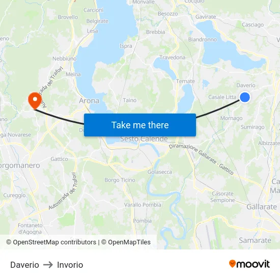 Daverio to Invorio map