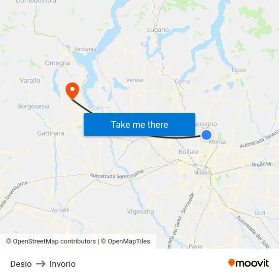 Desio to Invorio map