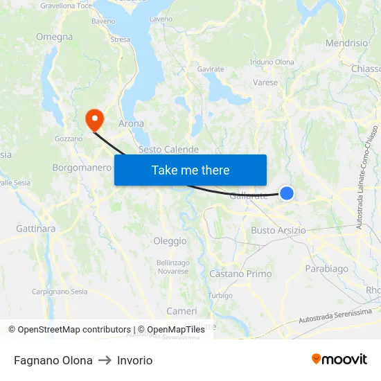 Fagnano Olona to Invorio map