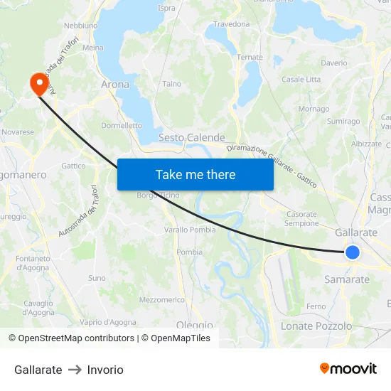 Gallarate to Invorio map