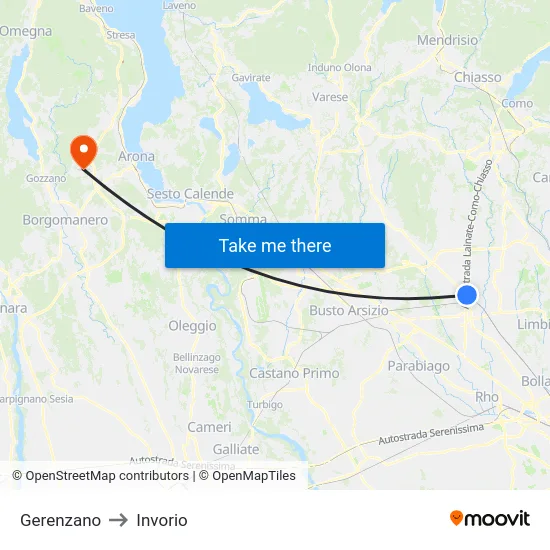 Gerenzano to Invorio map