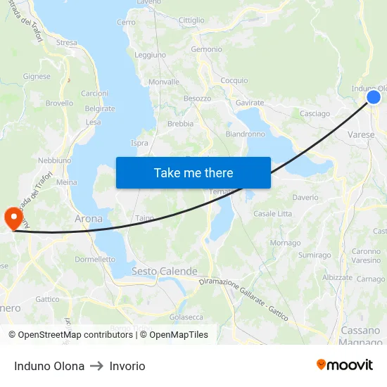 Induno Olona to Invorio map