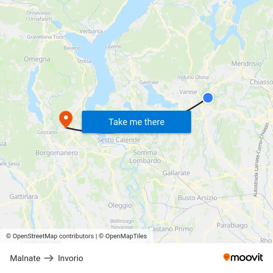 Malnate to Invorio map
