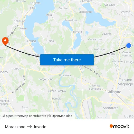Morazzone to Invorio map