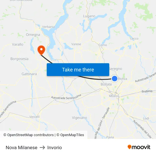 Nova Milanese to Invorio map