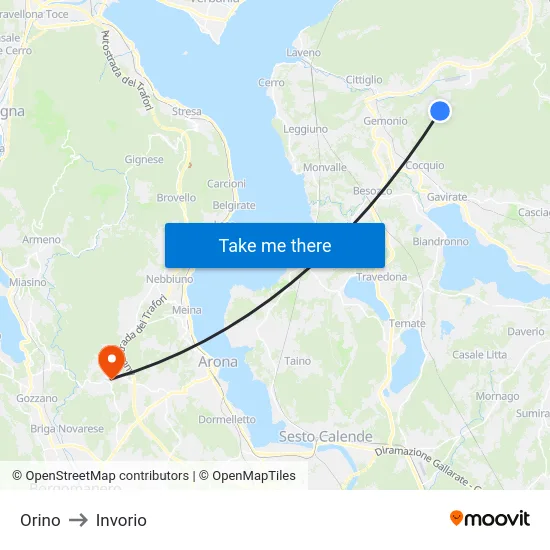 Orino to Invorio map