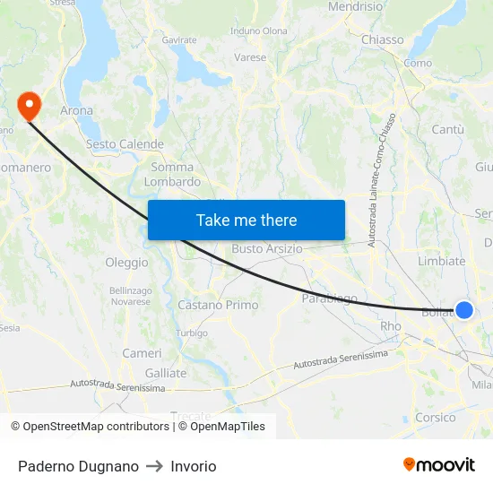 Paderno Dugnano to Invorio map