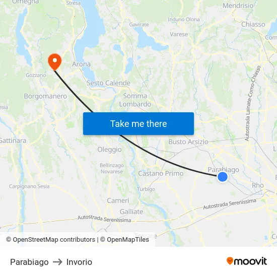Parabiago to Invorio map