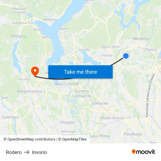 Rodero to Invorio map