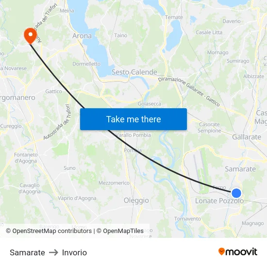 Samarate to Invorio map