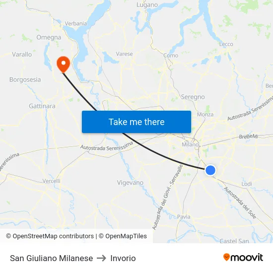 San Giuliano Milanese to Invorio map