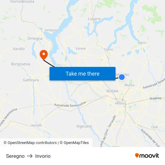 Seregno to Invorio map