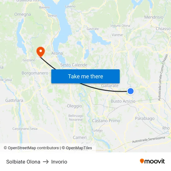Solbiate Olona to Invorio map