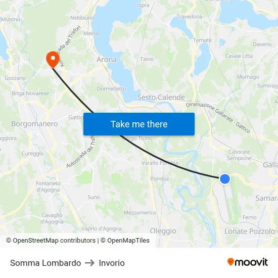 Somma Lombardo to Invorio map