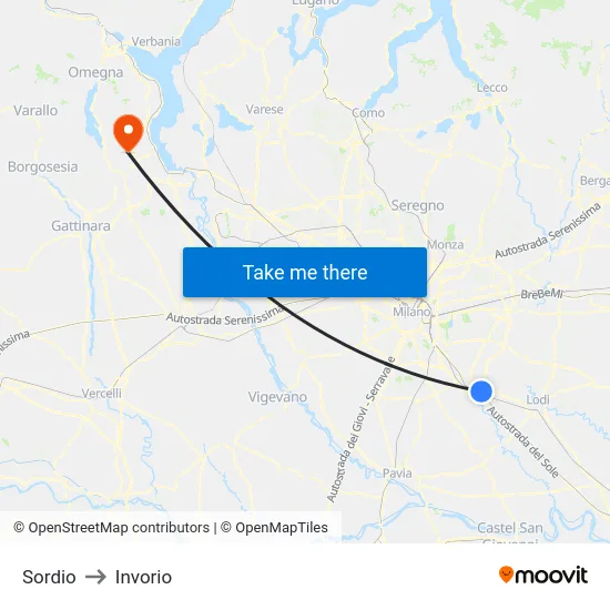 Sordio to Invorio map