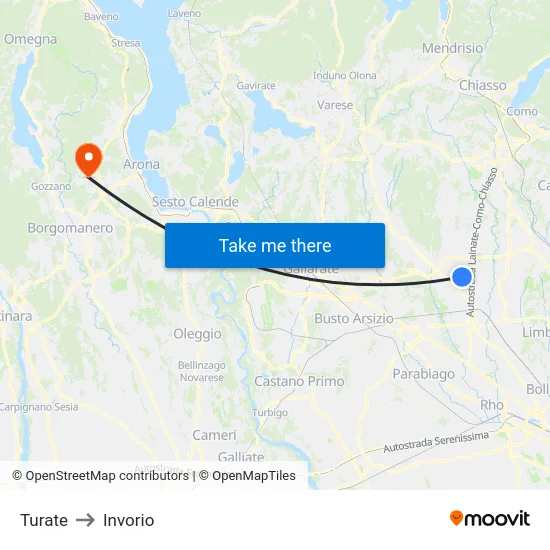 Turate to Invorio map