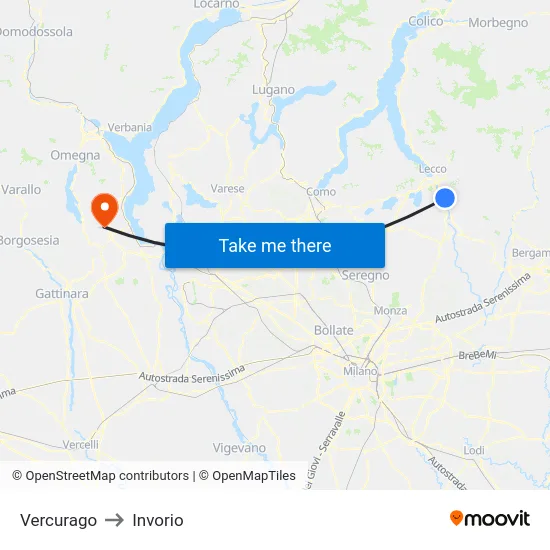Vercurago to Invorio map