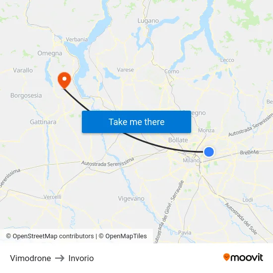 Vimodrone to Invorio map