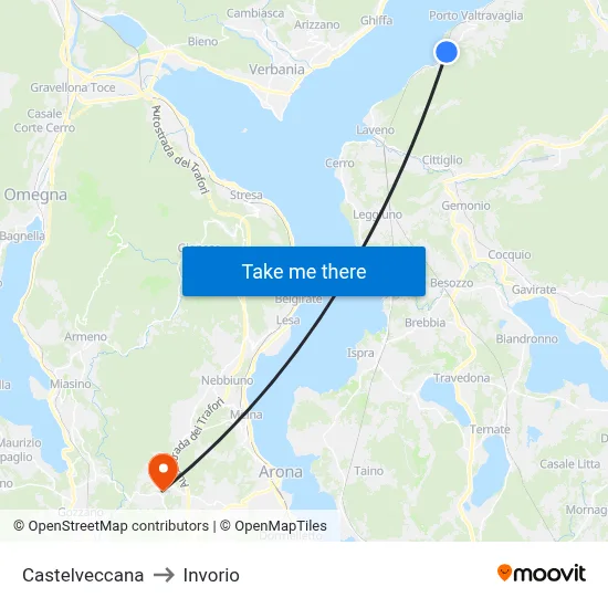 Castelveccana to Invorio map