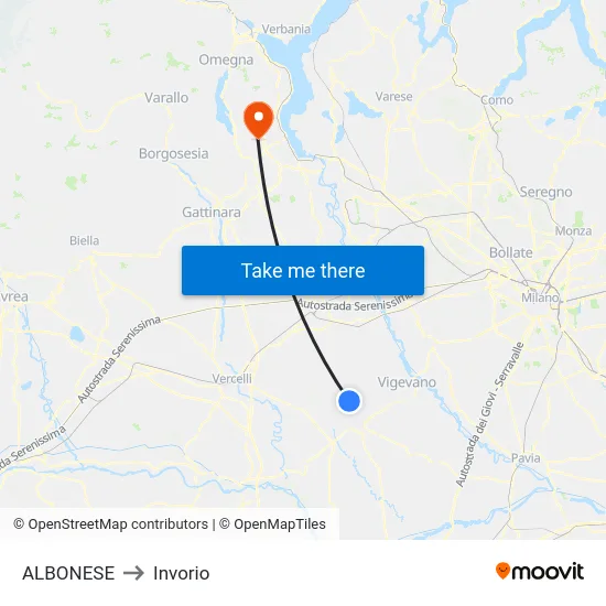 Albonese to Invorio map