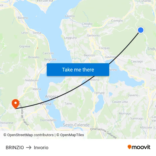 Brinzio to Invorio map