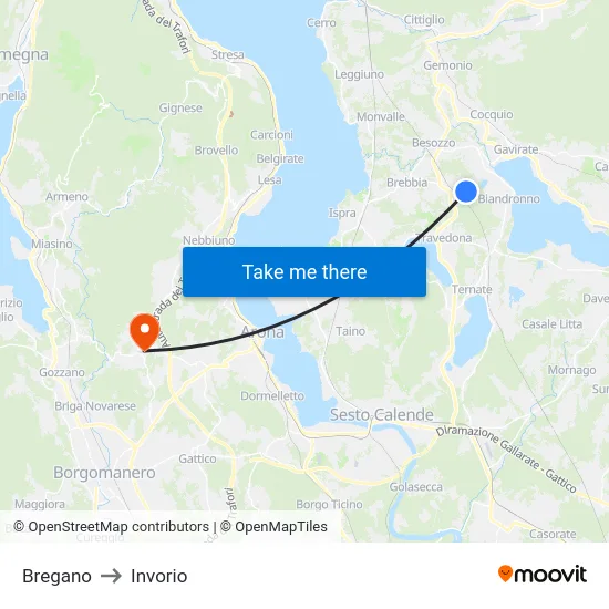 Bregano to Invorio map