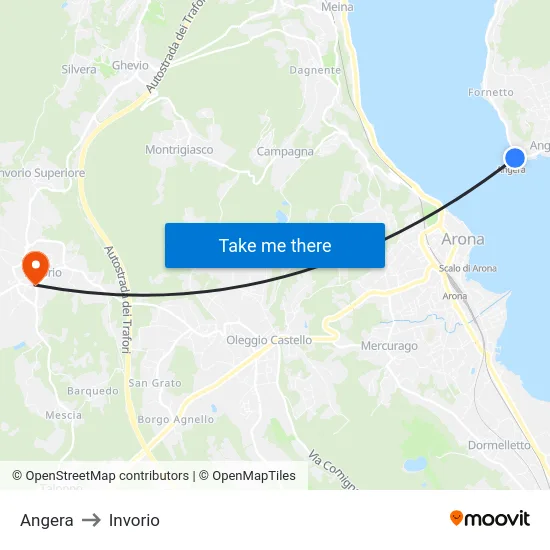 Angera to Invorio map