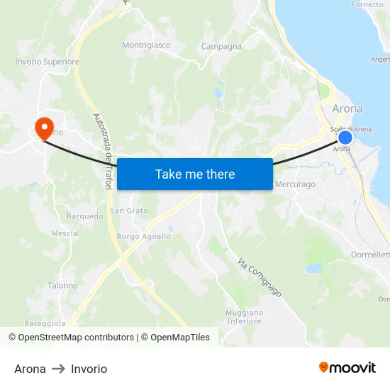 Arona to Invorio map