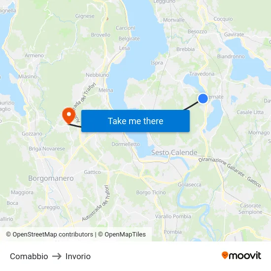 Comabbio to Invorio map