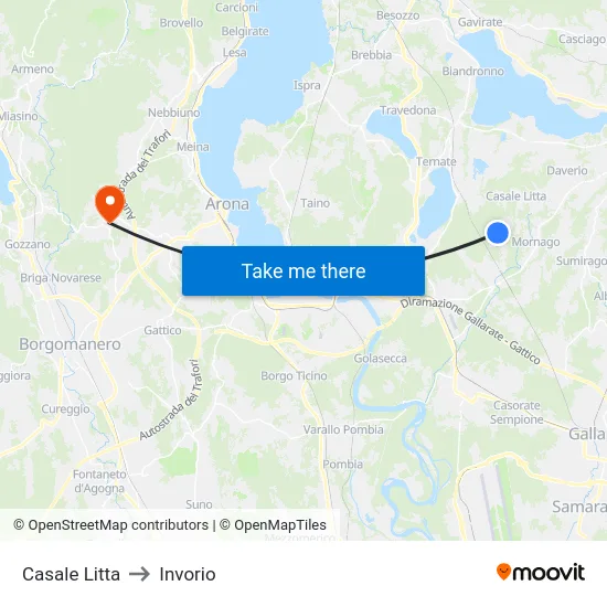 Casale Litta to Invorio map