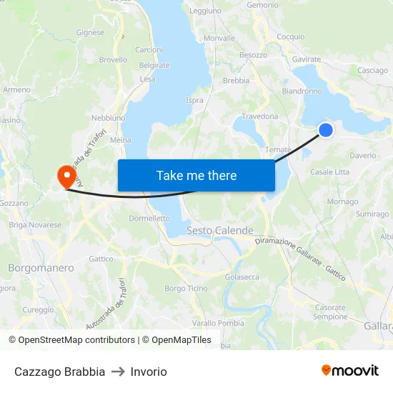 Cazzago Brabbia to Invorio map