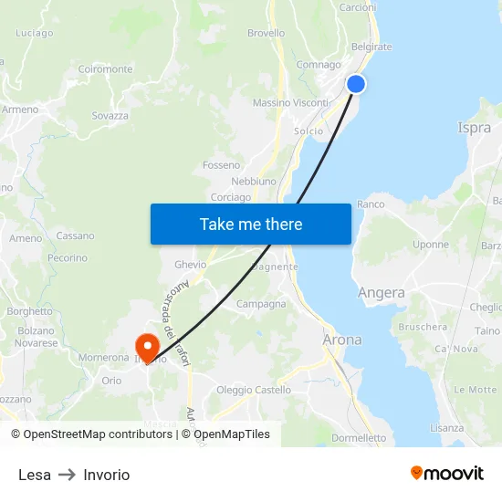 Lesa to Invorio map