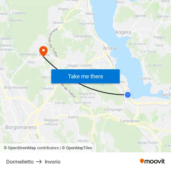 Dormelletto to Invorio map