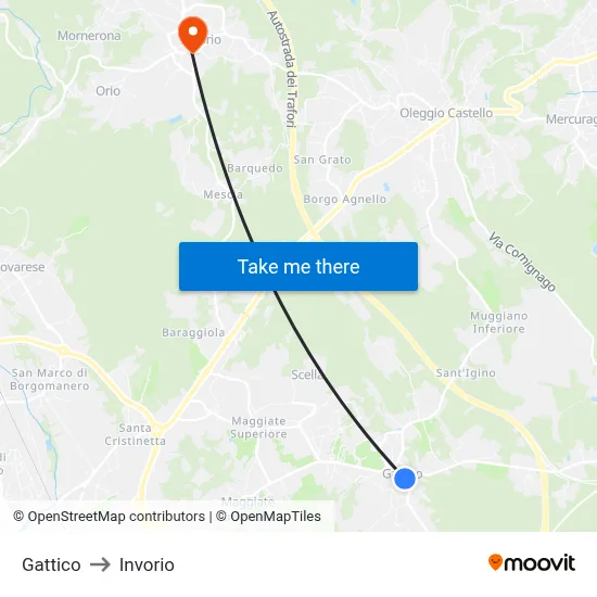 Gattico to Invorio map