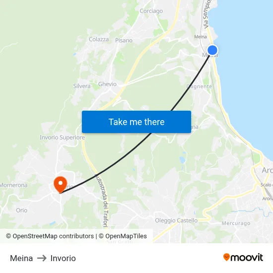 Meina to Invorio map