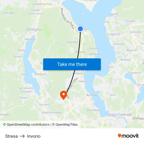 Stresa to Invorio map