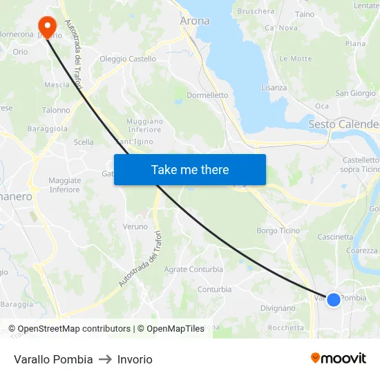 Varallo Pombia to Invorio map