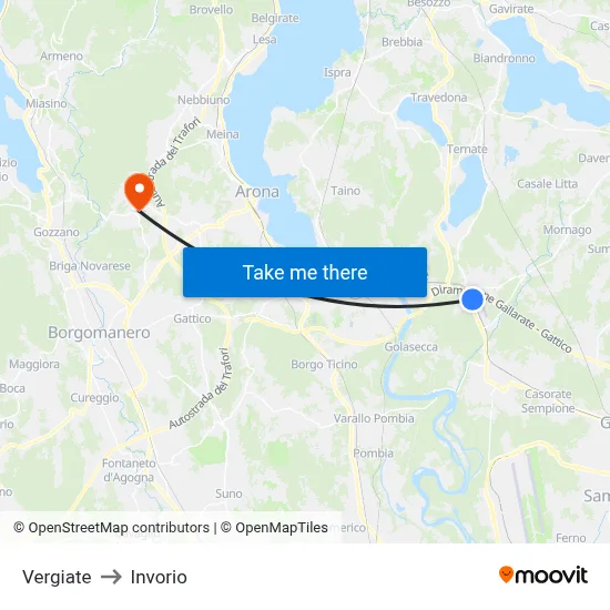 Vergiate to Invorio map