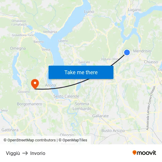 Viggiù to Invorio map