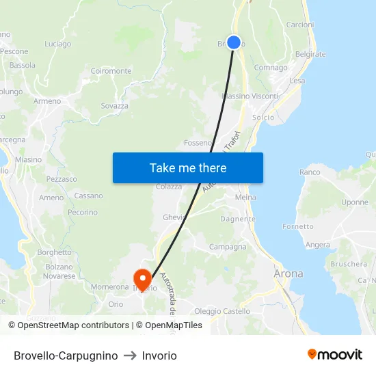 Brovello-Carpugnino to Invorio map