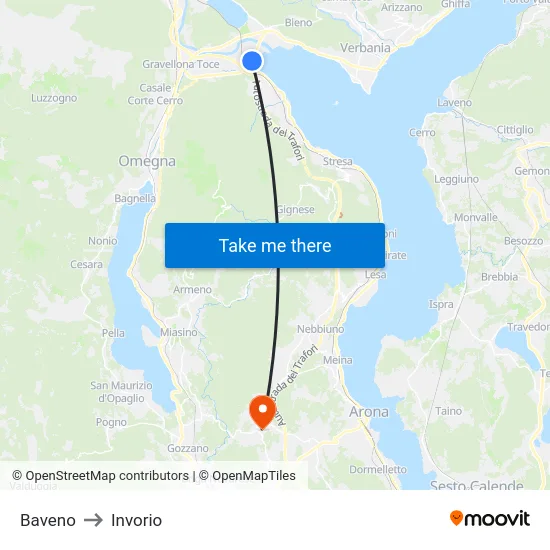 Baveno to Invorio map