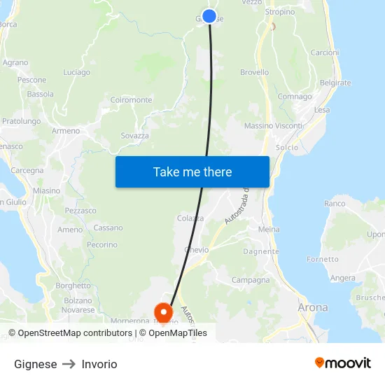 Gignese to Invorio map