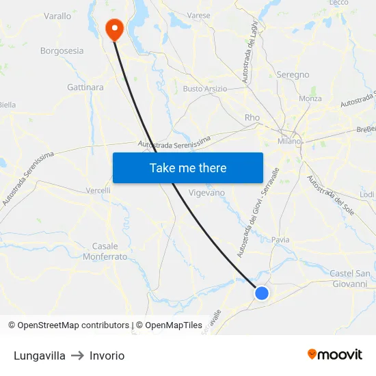 Lungavilla to Invorio map