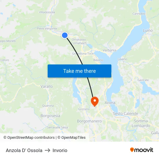 Anzola D' Ossola to Invorio map