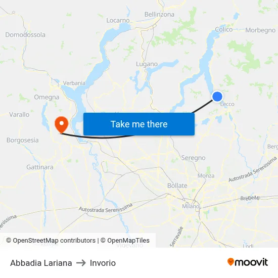 Abbadia Lariana to Invorio map