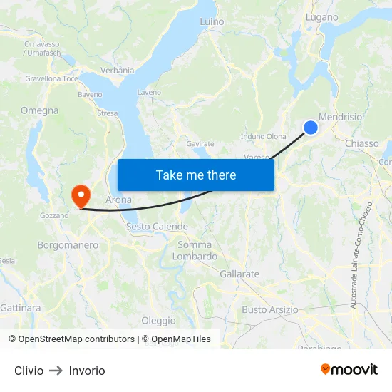 Clivio to Invorio map